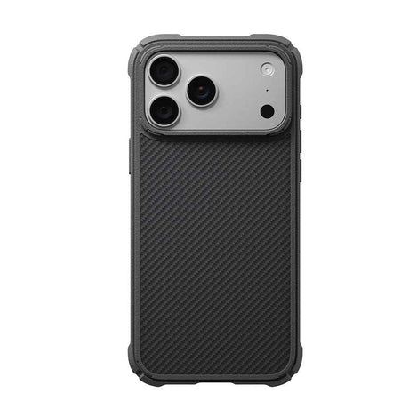 Apple iPhone 18 Pro Max Kılıf M-safe Şarj Özellikli 600D Aramid Fiber Pitaka Black-Grey Twill Serisi Cairn Kapak