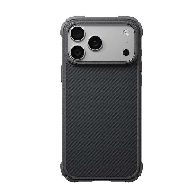 Apple iPhone 18 Pro Max Kılıf M-safe Şarj Özellikli 600D Aramid Fiber Pitaka Black-Grey Twill Serisi Cairn Kapak