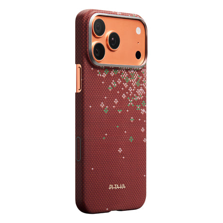 Apple iPhone 18 Pro Max Kılıf M-safe Şarj Özellikli Aramid Karbon Fiber Pitaka Sakura Hours Serisi Kapak