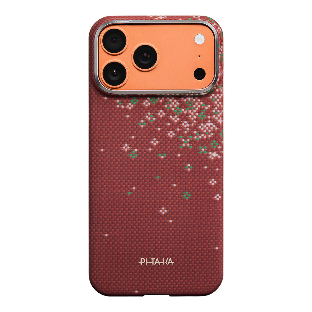 Apple iPhone 18 Pro Max Kılıf M-safe Şarj Özellikli Aramid Karbon Fiber Pitaka Sakura Hours Serisi Kapak