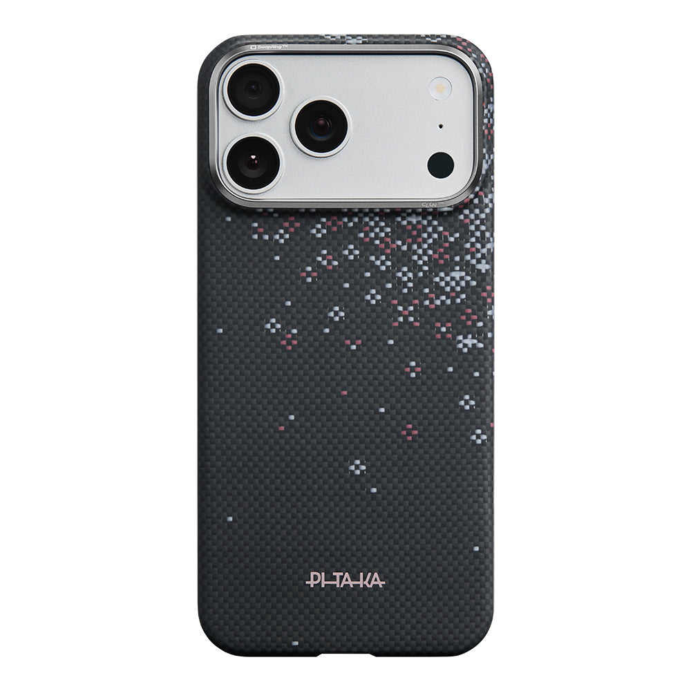 Apple iPhone 18 Pro Max Kılıf M-safe Şarj Özellikli Aramid Karbon Fiber Pitaka Sakura Hours Serisi Kapak