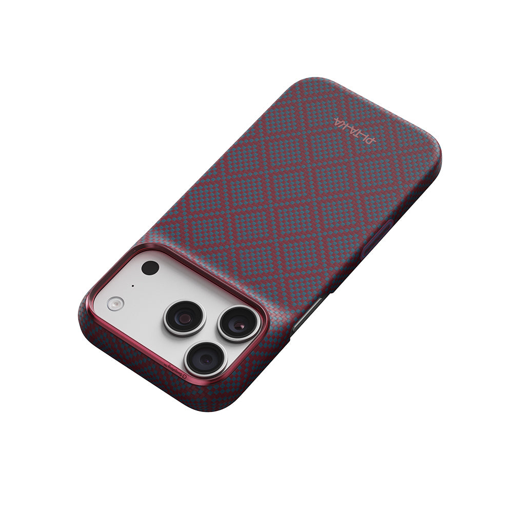 Apple iPhone 18 Pro Max Kılıf M-safe Şarj Özellikli Aramid Karbon Fiber Pitaka Argyle Serisi Kapak
