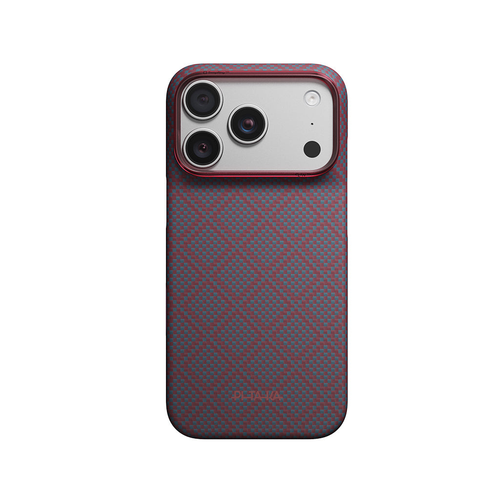 Apple iPhone 18 Pro Max Kılıf M-safe Şarj Özellikli Aramid Karbon Fiber Pitaka Argyle Serisi Kapak