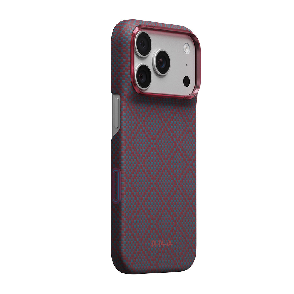 Apple iPhone 18 Pro Max Kılıf M-safe Şarj Özellikli Aramid Karbon Fiber Pitaka Argyle Serisi Kapak