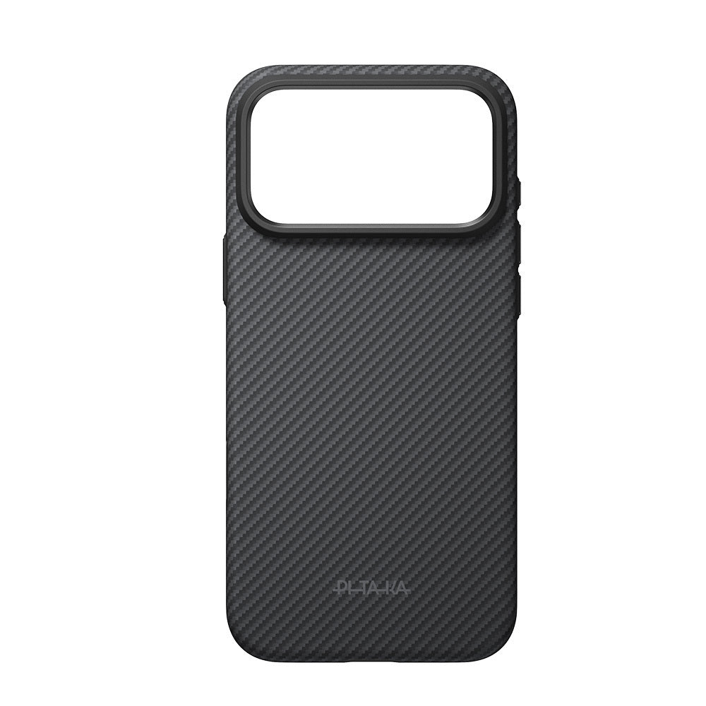 Apple iPhone 18 Pro Max Kılıf M-safe Şarj Özellikli Aramid Karbon Fiber Pitaka Military-Grade Classic Serisi New Logo Black-Grey Twill Kapak