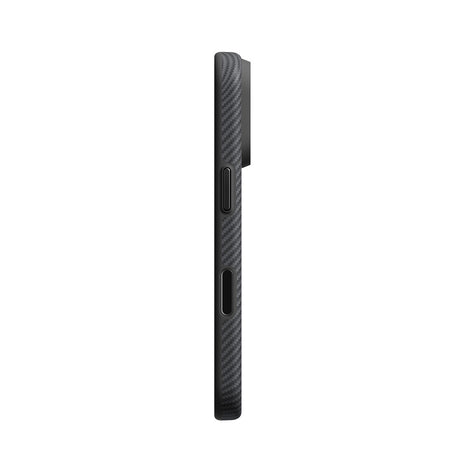 Apple iPhone 18 Pro Max Kılıf M-safe Şarj Özellikli Aramid Karbon Fiber Pitaka Military-Grade Classic Serisi New Logo Black-Grey Twill Kapak