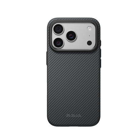 Apple iPhone 18 Pro Max Kılıf M-safe Şarj Özellikli Aramid Karbon Fiber Pitaka Military-Grade Classic Serisi New Logo Black-Grey Twill Kapak