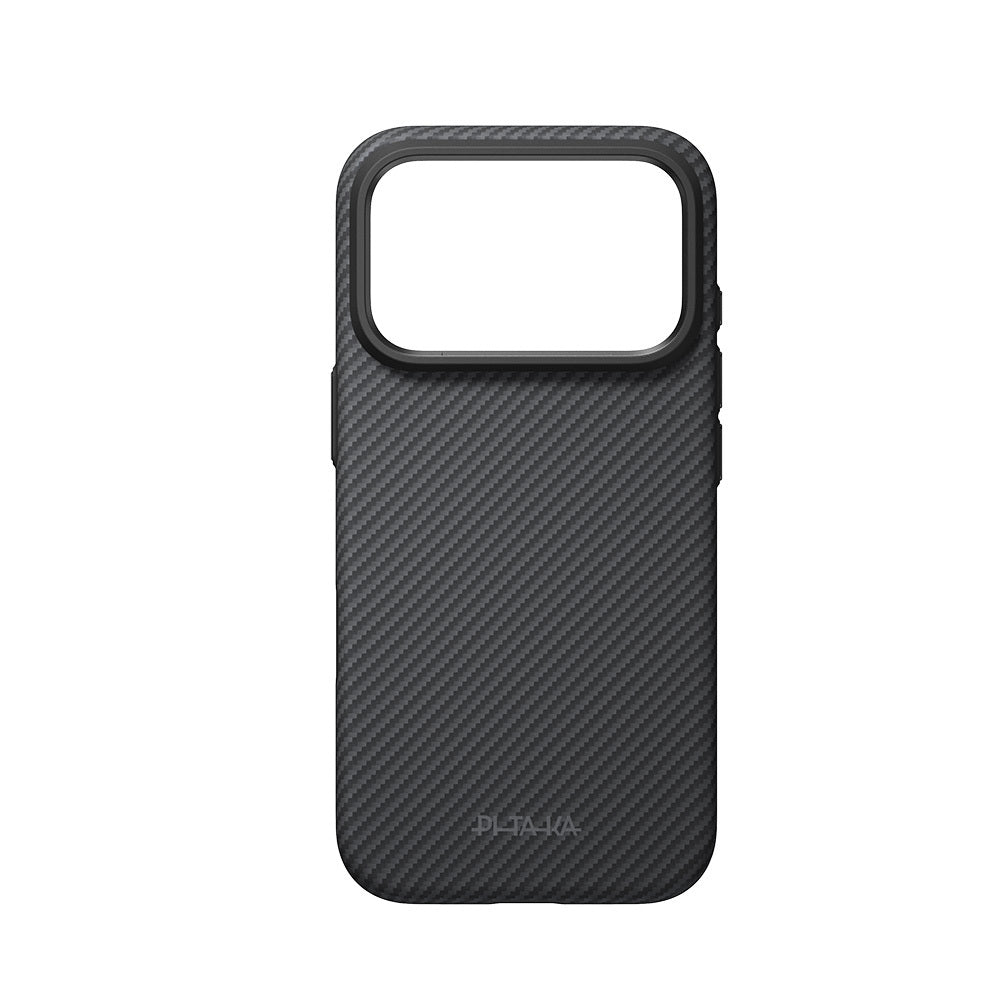 Apple iPhone 18 Pro Max Kılıf M-safe Şarj Özellikli Aramid Karbon Fiber Pitaka Military-Grade Classic Serisi New Logo Black-Grey Twill Kapak