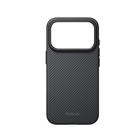 Apple iPhone 18 Pro Max Kılıf M-safe Şarj Özellikli Aramid Karbon Fiber Pitaka Military-Grade Classic Serisi New Logo Black-Grey Twill Kapak