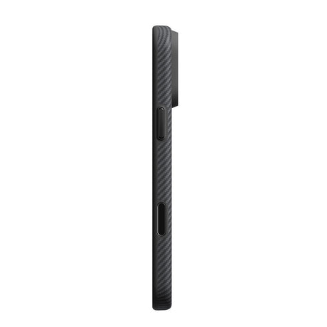 Apple iPhone 18 Pro Max Kılıf M-safe Şarj Özellikli Aramid Karbon Fiber Pitaka Military-Grade Classic Serisi New Logo Black-Grey Twill Kapak