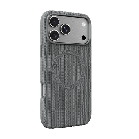 Apple iPhone 18 Pro Max Kılıf M-Safe Şarj Özellikli Çizgi Desenli Kumaş Dokulu Zore Paris Lorin Kapak