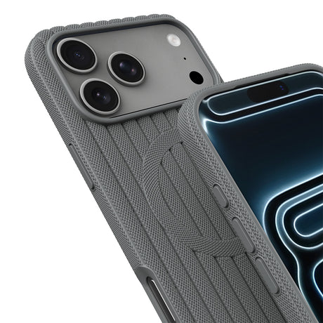 Apple iPhone 18 Pro Max Kılıf M-Safe Şarj Özellikli Çizgi Desenli Kumaş Dokulu Zore Paris Lorin Kapak