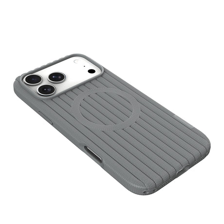 Apple iPhone 18 Pro Max Kılıf M-Safe Şarj Özellikli Çizgi Desenli Kumaş Dokulu Zore Paris Lorin Kapak