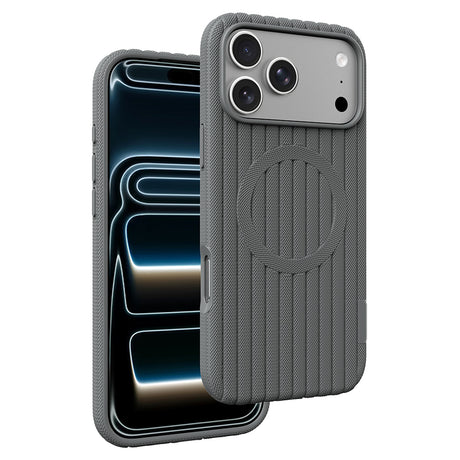 Apple iPhone 18 Pro Max Kılıf M-Safe Şarj Özellikli Çizgi Desenli Kumaş Dokulu Zore Paris Lorin Kapak