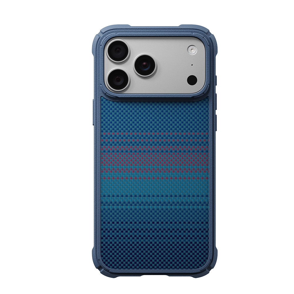Apple iPhone 18 Pro Max Kılıf M-safe Şarj Özellikli Pitaka Tactile Woven Sunset-Moonrise Aramid Serisi Cairn Kapak
