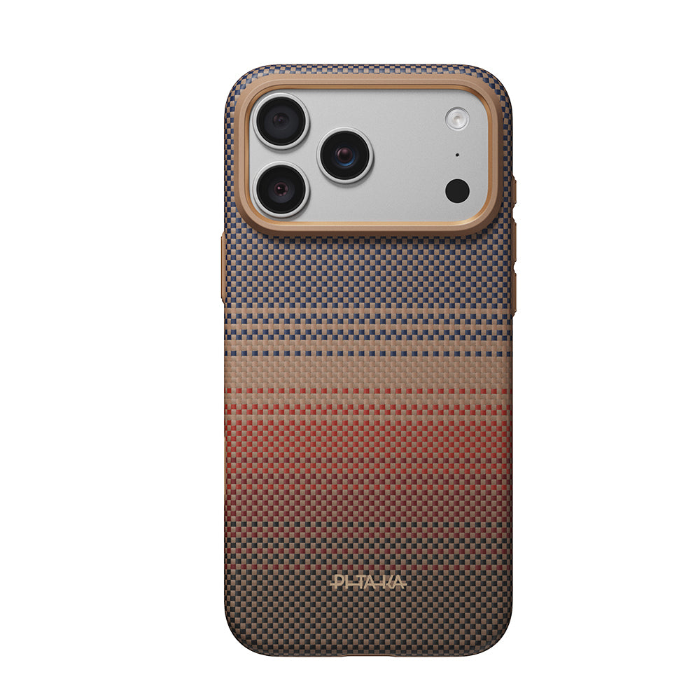 Apple iPhone 18 Pro Max Kılıf M-safe Şarj Özellikli Pitaka Tactile Woven Sunset-Moonrise Aramid Serisi Summa Kapak
