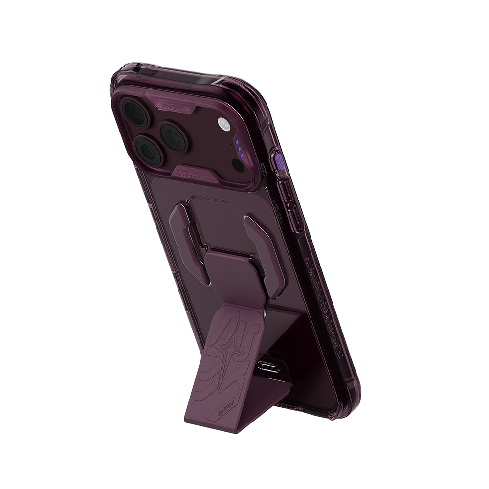 Apple iPhone 18 Pro Max Kılıf M-safe Şarj Özellikli Teknoloji Desenli Skinarma Helio CE Mag Charge Standlı Kapak