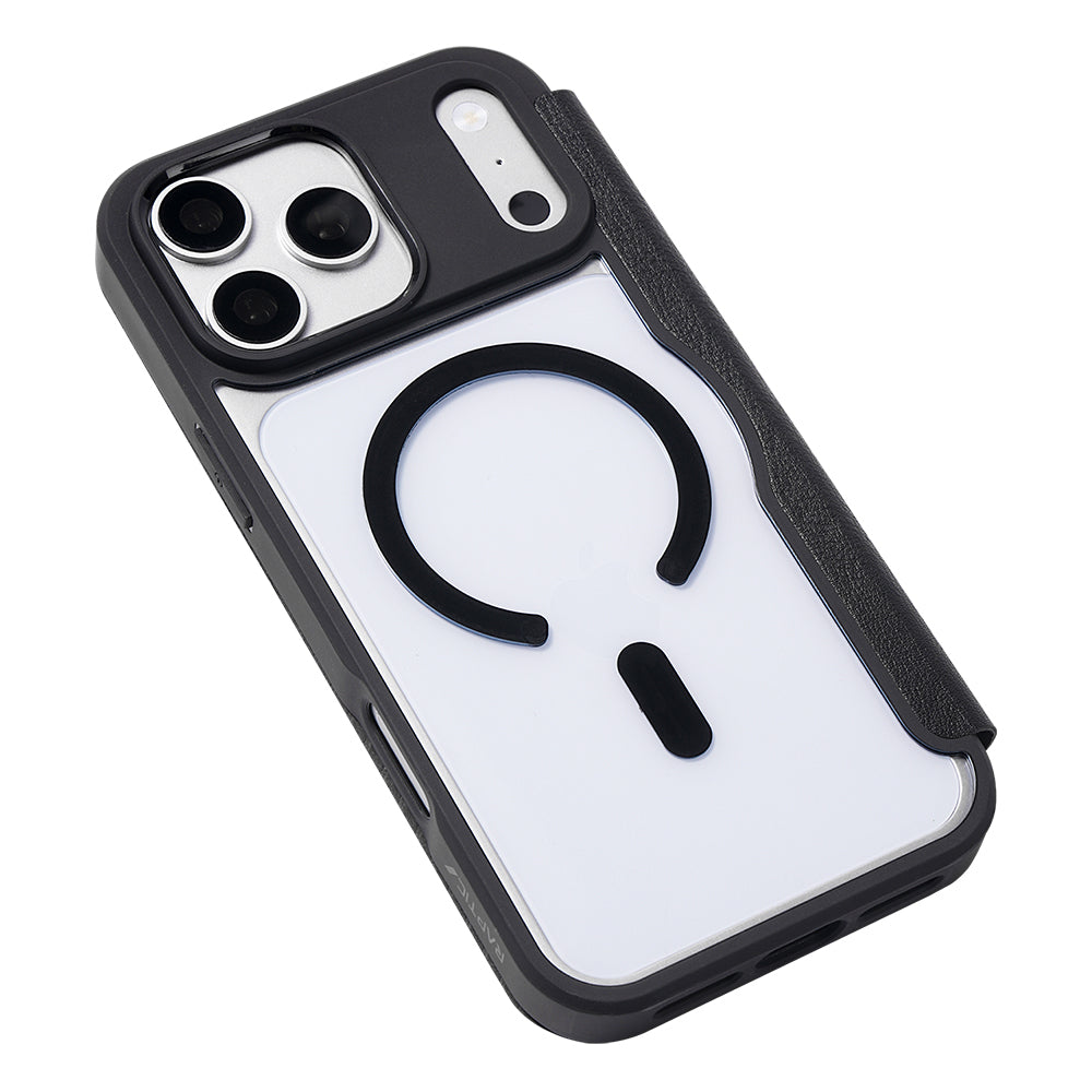 Apple iPhone 18 Pro Max Kılıf M-safe Şarj Özellikli Vegan Deri Tasarımlı Şeffaf Arka Yüzey Kartlıklı Raptic Urban Folio Serisi Kapak