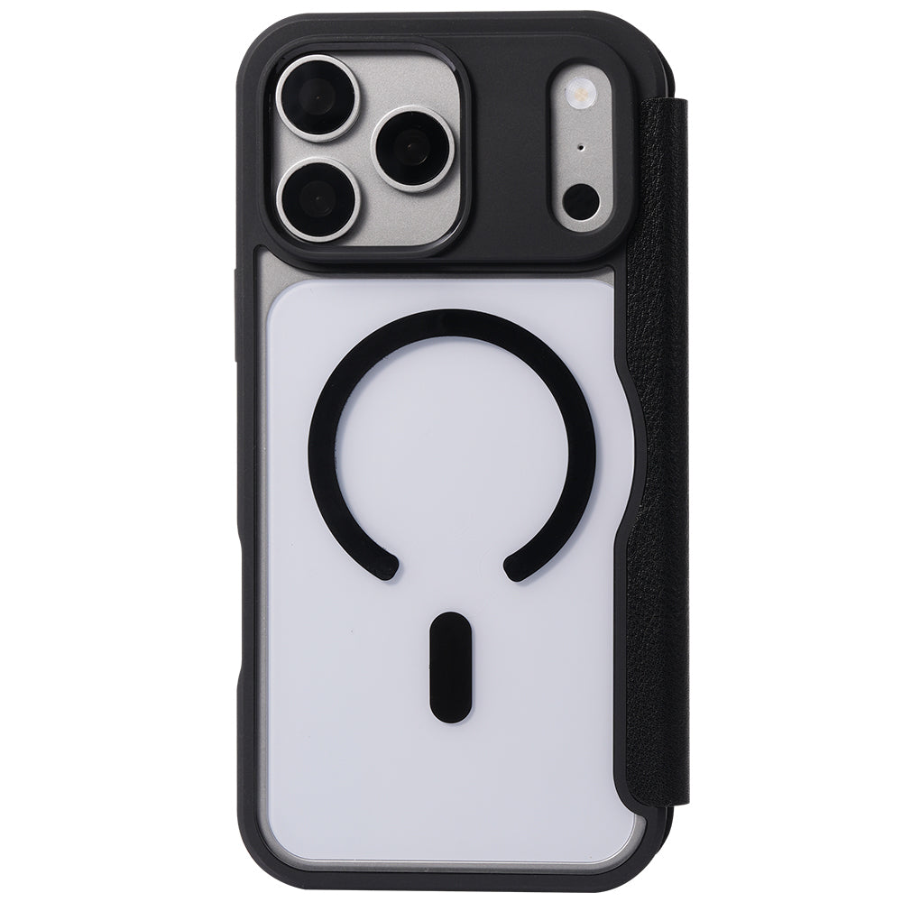Apple iPhone 18 Pro Max Kılıf M-safe Şarj Özellikli Vegan Deri Tasarımlı Şeffaf Arka Yüzey Kartlıklı Raptic Urban Folio Serisi Kapak