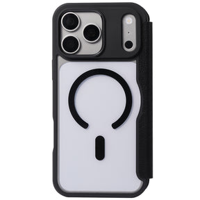 Apple iPhone 18 Pro Max Kılıf M-safe Şarj Özellikli Vegan Deri Tasarımlı Şeffaf Arka Yüzey Kartlıklı Raptic Urban Folio Serisi Kapak