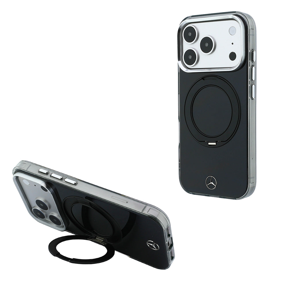Apple iPhone 18 Pro Max Kılıf Mercedes Benz Orjinal Lisanslı M-safe Şarj Özellikli 360 Derece Dönebilen Standlı Metal Logolu Sert PC Kapak