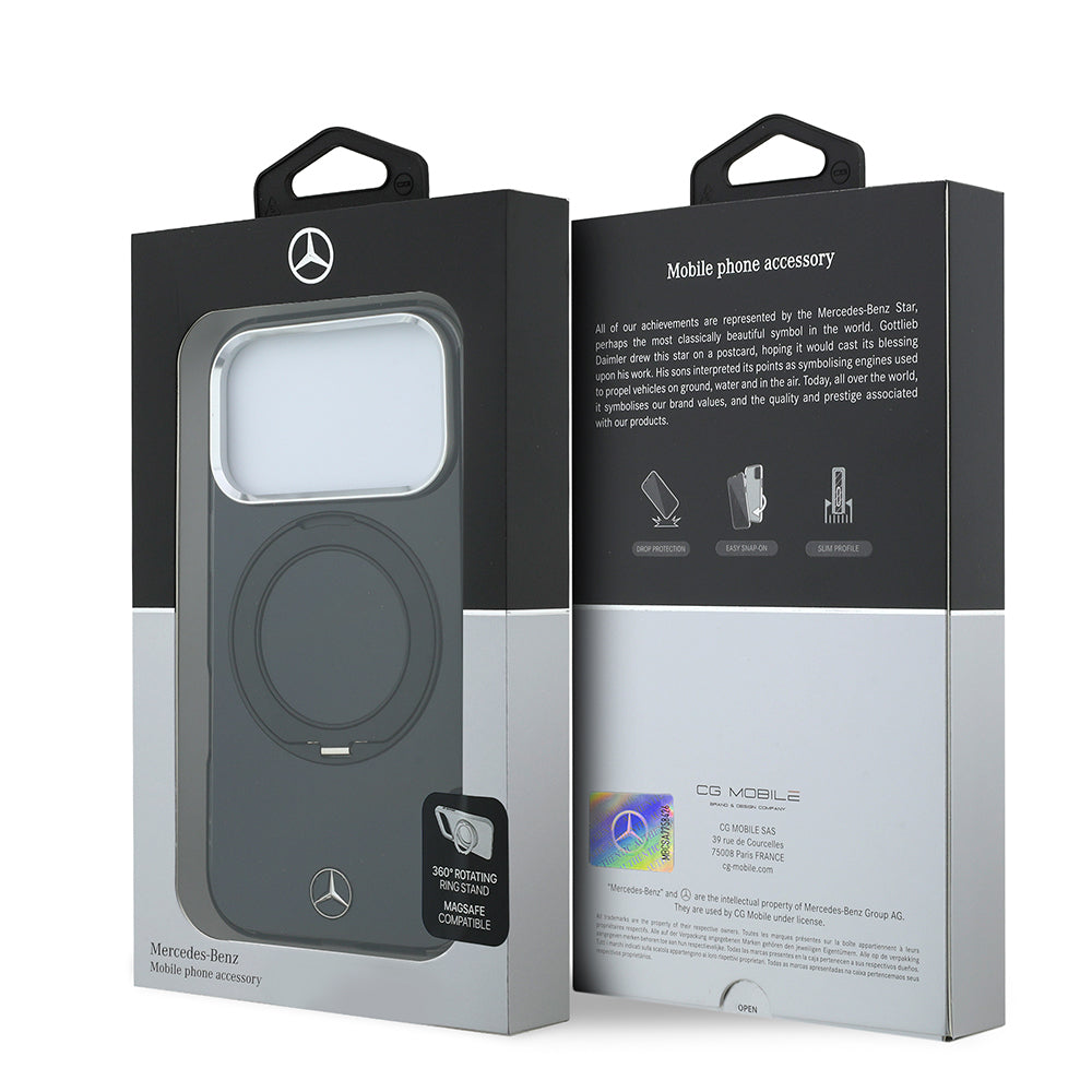 Apple iPhone 18 Pro Max Kılıf Mercedes Benz Orjinal Lisanslı M-safe Şarj Özellikli 360 Derece Dönebilen Standlı Metal Logolu Sert PC Kapak