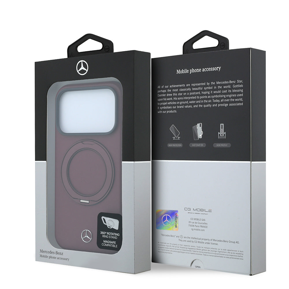 Apple iPhone 18 Pro Max Kılıf Mercedes Benz Orjinal Lisanslı M-safe Şarj Özellikli 360 Derece Dönebilen Standlı PU Metal Logolu Kapak