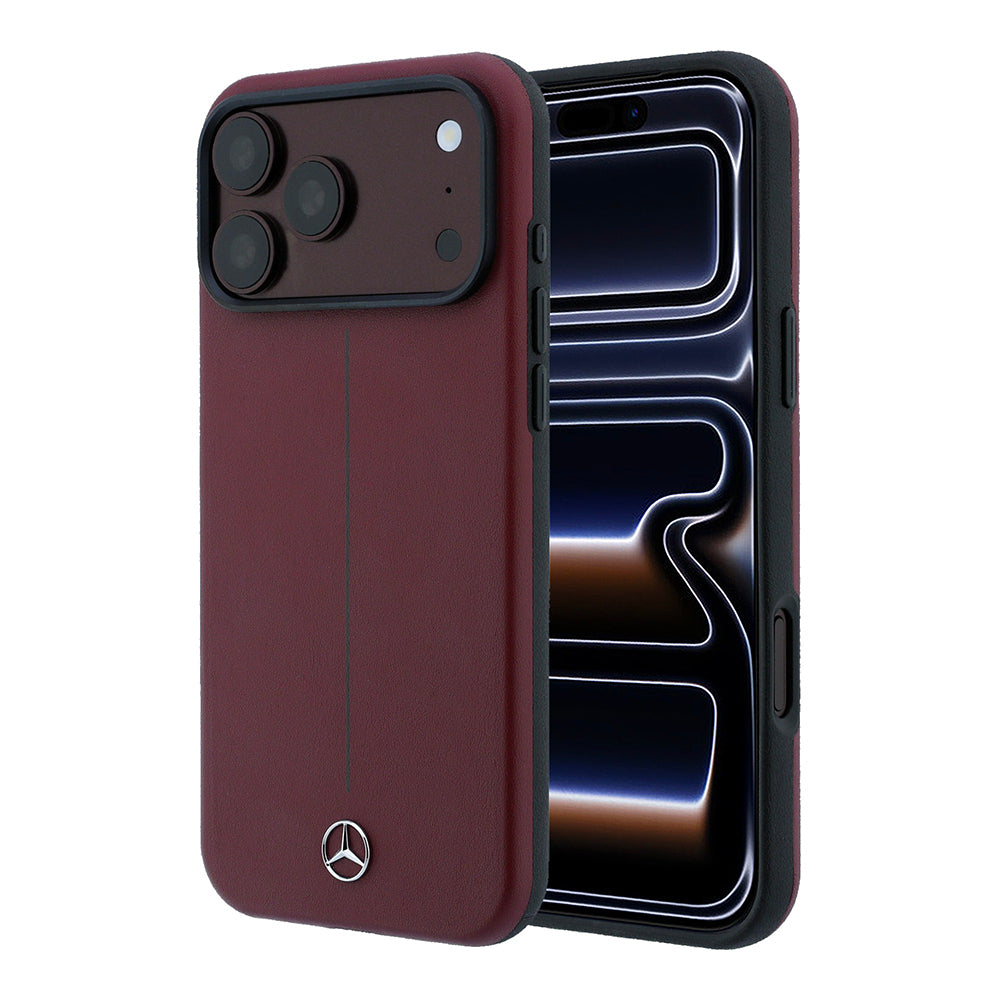 Apple iPhone 18 Pro Max Kılıf Mercedes Benz Orjinal Lisanslı M-safe Şarj Özellikli Metal Yıldız Logolu Çizgili Deri Kapak