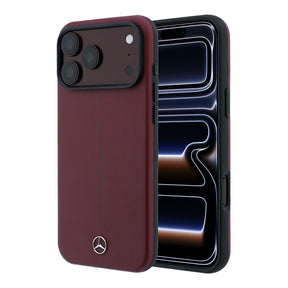 Apple iPhone 18 Pro Max Kılıf Mercedes Benz Orjinal Lisanslı M-safe Şarj Özellikli Metal Yıldız Logolu Çizgili Deri Kapak