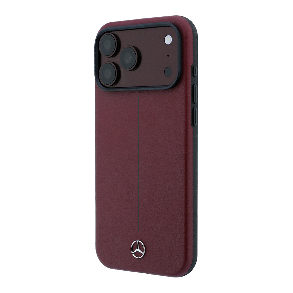 Apple iPhone 18 Pro Max Kılıf Mercedes Benz Orjinal Lisanslı M-safe Şarj Özellikli Metal Yıldız Logolu Çizgili Deri Kapak