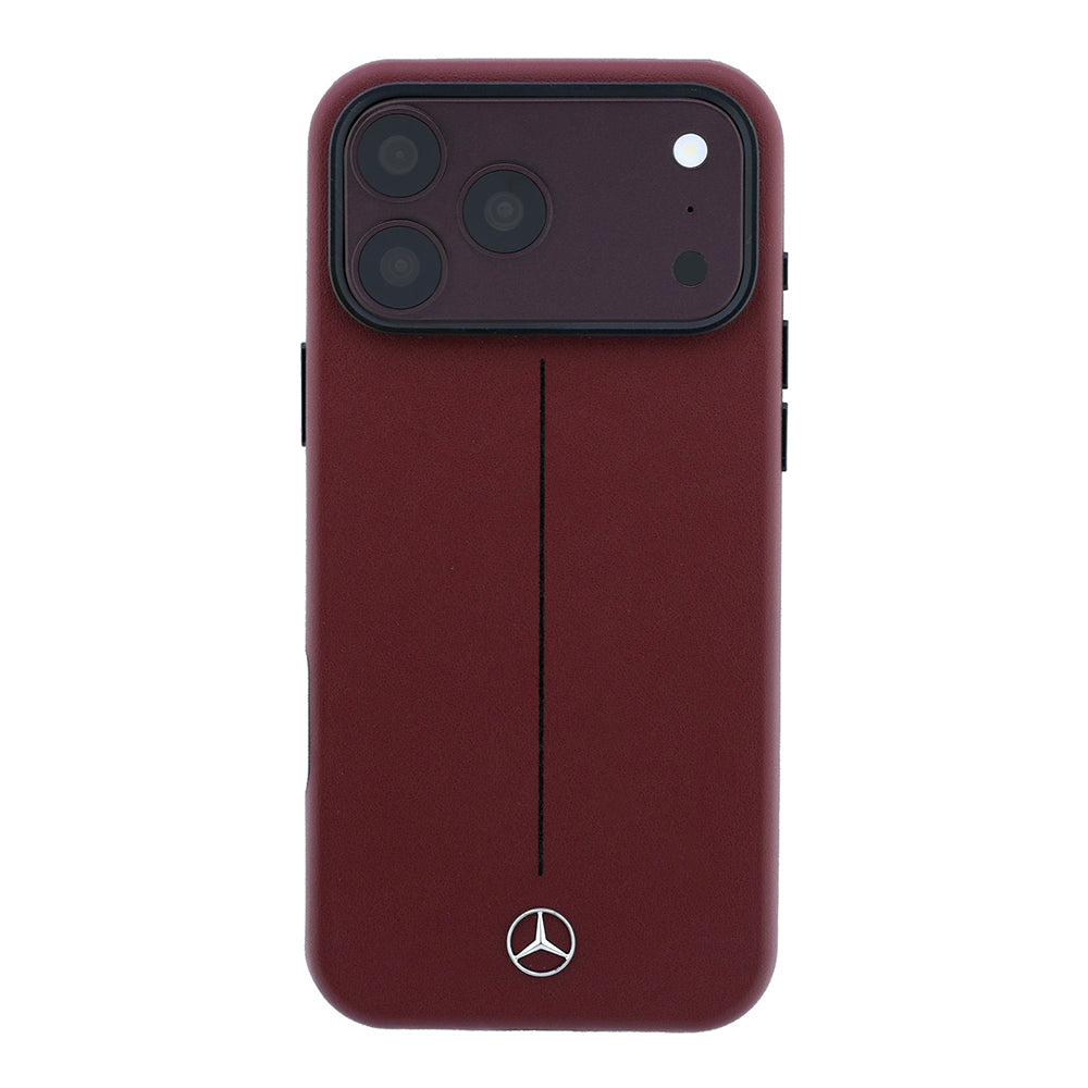 Apple iPhone 18 Pro Max Kılıf Mercedes Benz Orjinal Lisanslı M-safe Şarj Özellikli Metal Yıldız Logolu Çizgili Deri Kapak
