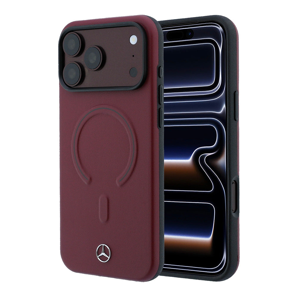 Apple iPhone 18 Pro Max Kılıf Mercedes Benz Orjinal Lisanslı M-safe Şarj Özellikli Metal Yıldız Logolu Kabartmalı Deri Kapak