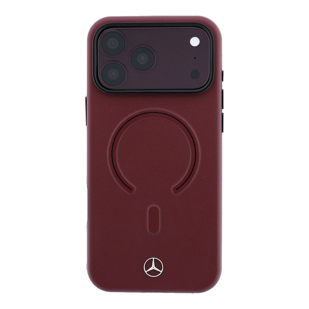 Apple iPhone 18 Pro Max Kılıf Mercedes Benz Orjinal Lisanslı M-safe Şarj Özellikli Metal Yıldız Logolu Kabartmalı Deri Kapak