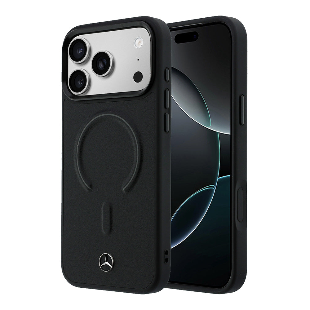 Apple iPhone 18 Pro Max Kılıf Mercedes Benz Orjinal Lisanslı M-safe Şarj Özellikli Metal Yıldız Logolu Kabartmalı Deri Kapak