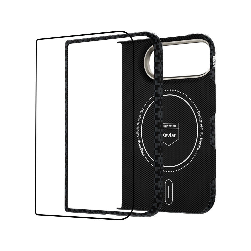 Apple iPhone Duo Benks ArmorAir ArmorGrid Grand Combo Üçlü Aksesuar Seti (Ön Arka Kevlar Karbon Kapak + Ekran Koruyucu)