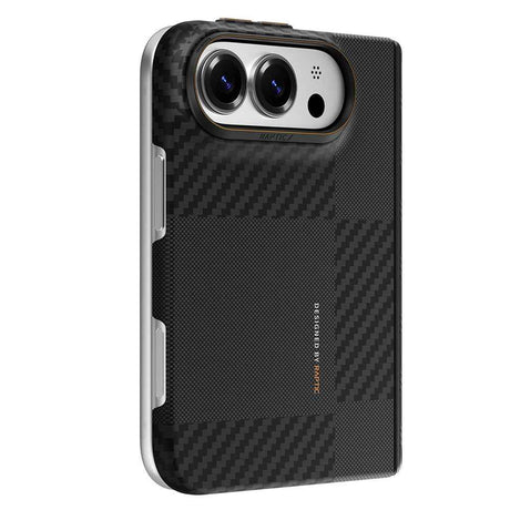 Apple iPhone Duo (Fold) Kılıf M-safe Şarj Özellikli Metal Kamera Çerçeveli Raptic Aramid SkinPro Mondrian Serisi Karbon Kapak
