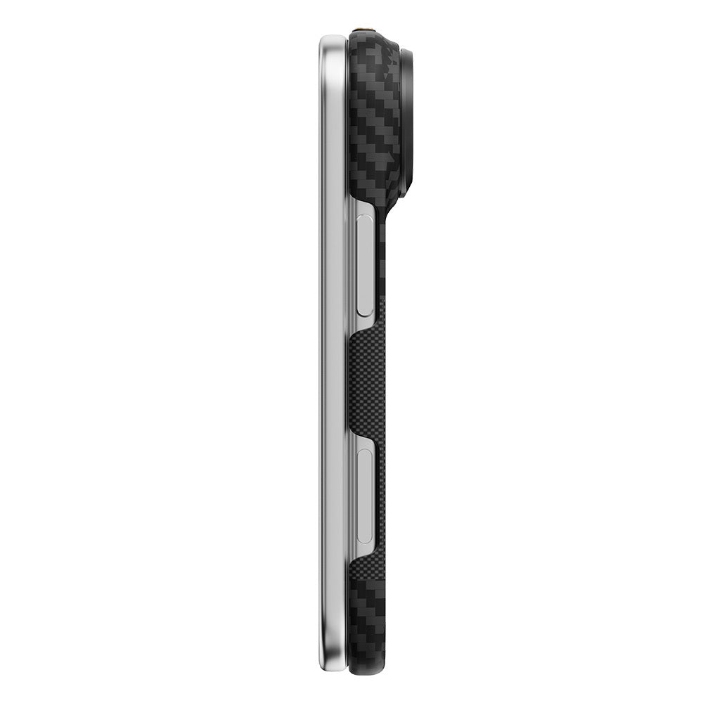 Apple iPhone Duo (Fold) Kılıf M-safe Şarj Özellikli Metal Kamera Çerçeveli Raptic Aramid SkinPro Mondrian Serisi Karbon Kapak