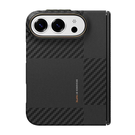 Apple iPhone Duo (Fold) Kılıf M-safe Şarj Özellikli Metal Kamera Çerçeveli Raptic Aramid SkinPro Mondrian Serisi Karbon Kapak