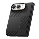 Apple iPhone Duo (Fold) Kılıf M-safe Şarj Özellikli Metal Kamera Çerçeveli Raptic Aramid SkinPro Mondrian Serisi Karbon Kapak