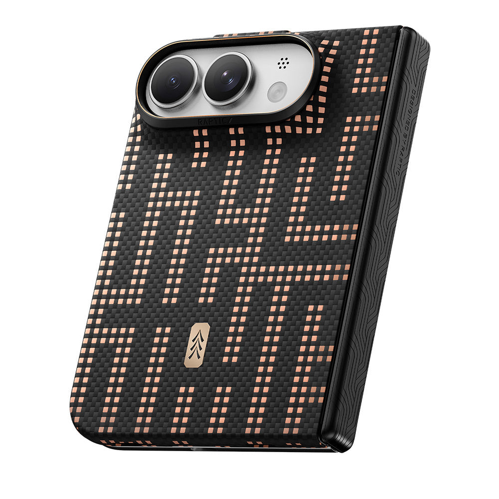 Apple iPhone Duo (Fold) Kılıf M-safe Şarj Özellikli Raptic Aramid SkinPro Grid Serisi Karbon Kapak