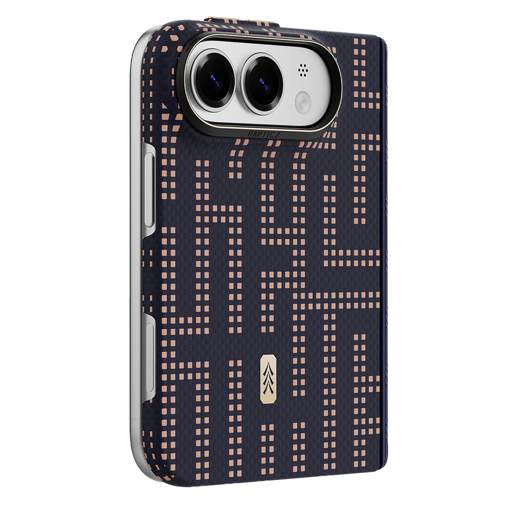 Apple iPhone Duo (Fold) Kılıf M-safe Şarj Özellikli Raptic Aramid SkinPro Grid Serisi Karbon Kapak