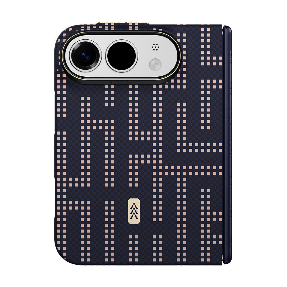 Apple iPhone Duo (Fold) Kılıf M-safe Şarj Özellikli Raptic Aramid SkinPro Grid Serisi Karbon Kapak