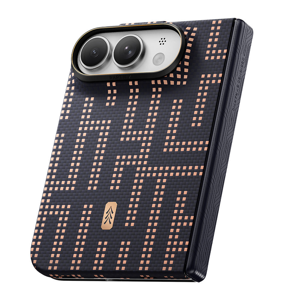 Apple iPhone Duo (Fold) Kılıf M-safe Şarj Özellikli Raptic Aramid SkinPro Grid Serisi Karbon Kapak