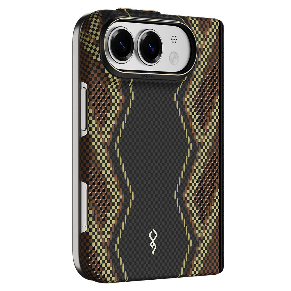 Apple iPhone Duo (Fold) Kılıf M-safe Şarj Özellikli Raptic Aramid SkinPro Scepter Serisi Karbon Kapak