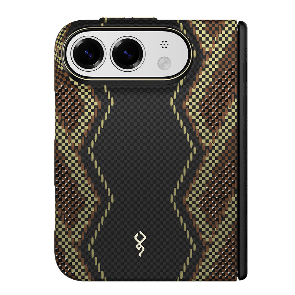 Apple iPhone Duo (Fold) Kılıf M-safe Şarj Özellikli Raptic Aramid SkinPro Scepter Serisi Karbon Kapak