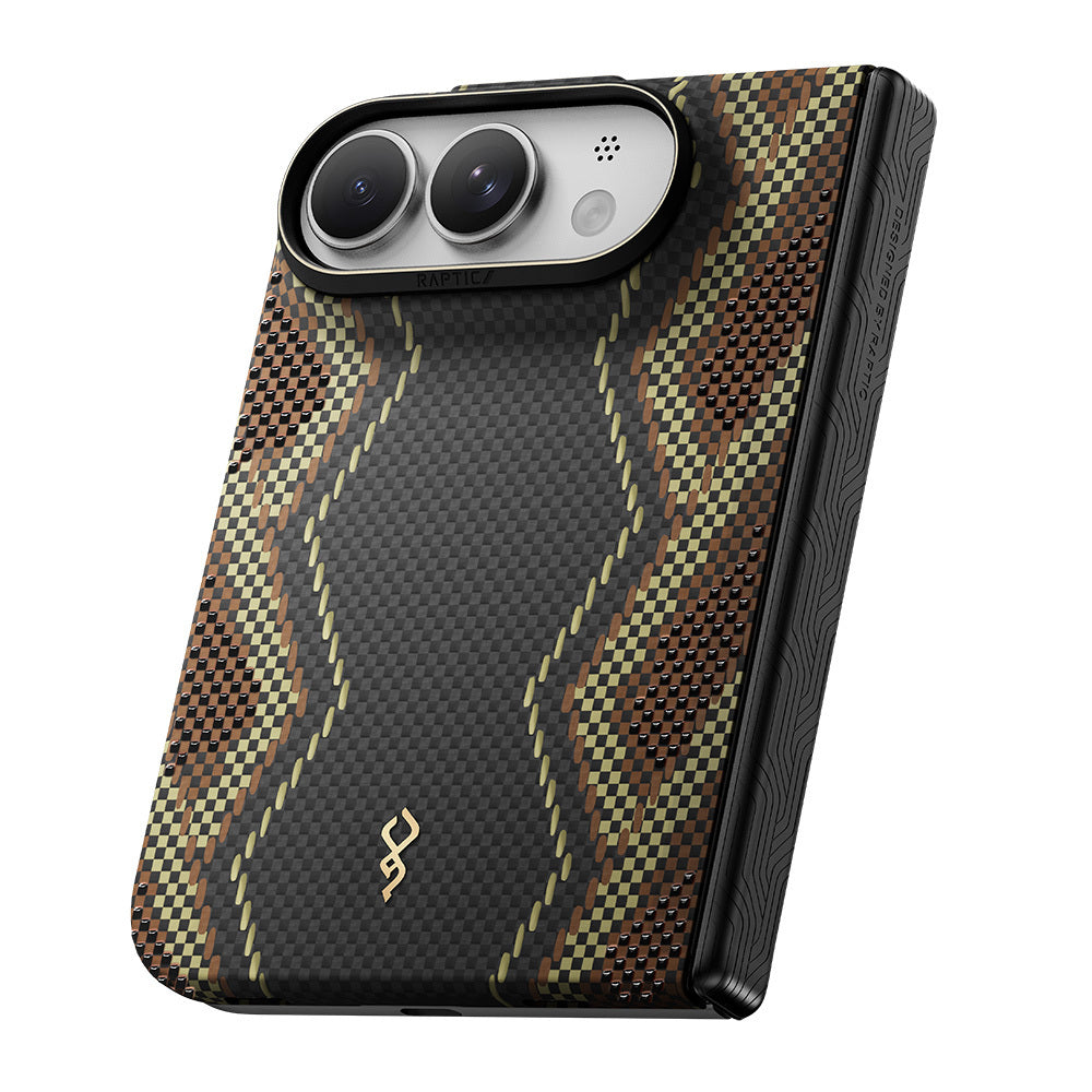 Apple iPhone Duo (Fold) Kılıf M-safe Şarj Özellikli Raptic Aramid SkinPro Scepter Serisi Karbon Kapak
