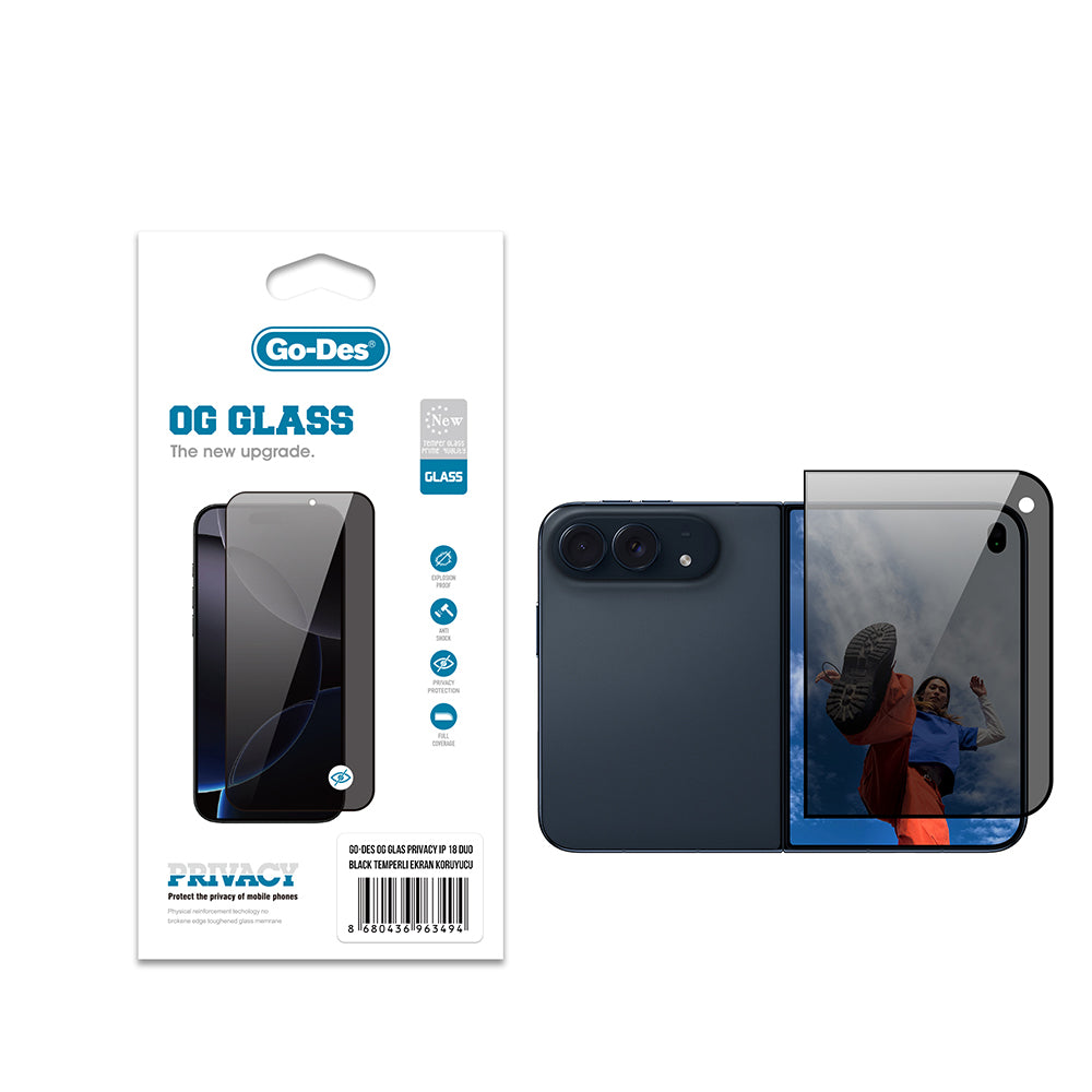 Apple iPhone Duo Go Des OG Glass Privacy Antistatik Temperli Cam Ekran Koruyucu