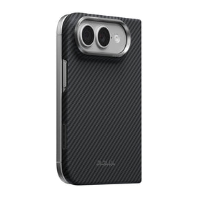 Apple iPhone Duo Kılıf M-safe Şarj Özellikli 600D Aramid Karbon Fiber Pitaka Edge Serisi Black-Grey Twill Kapak