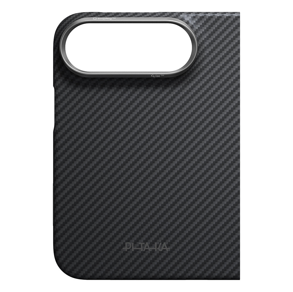 Apple iPhone Duo Kılıf M-safe Şarj Özellikli 600D Aramid Karbon Fiber Pitaka Edge Serisi Black-Grey Twill Kapak