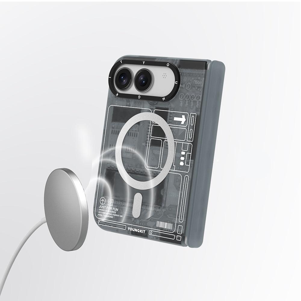 Apple iPhone Duo Kılıf M-safe Şarj Özellikli Kamera Denetim Butonlu Youngkit Technology Serisi Kapak